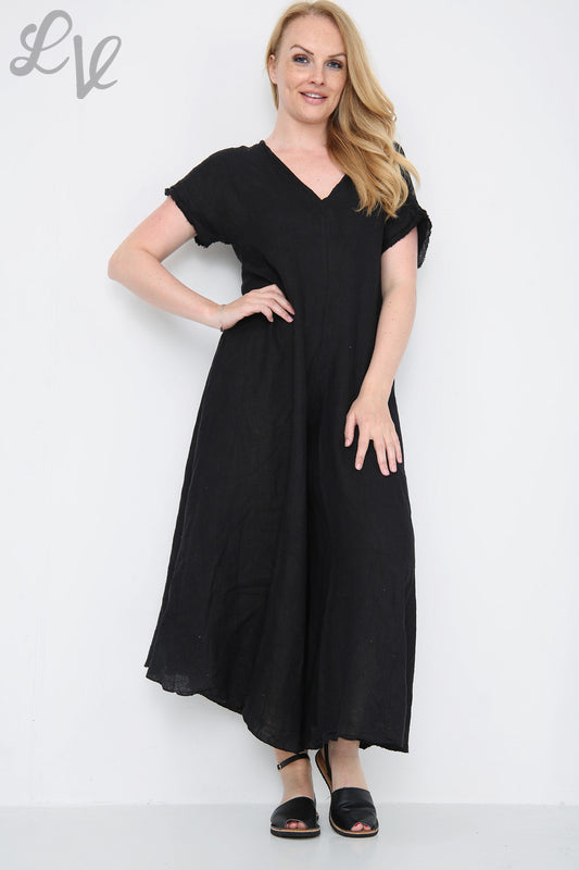 Dames Linnen Jumpsuit Onafgewerkte Zoom Zwart Stukprijs €19,99