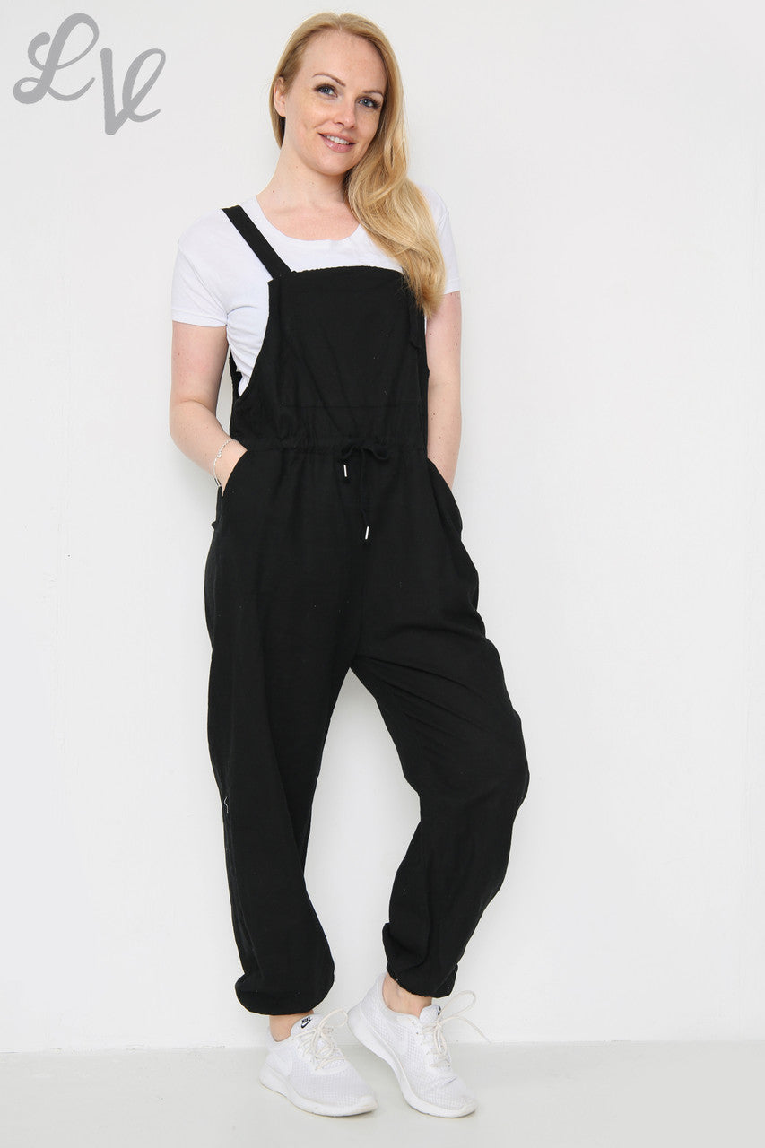 Ladies Linen Dungarees Black Unit Price £17.99