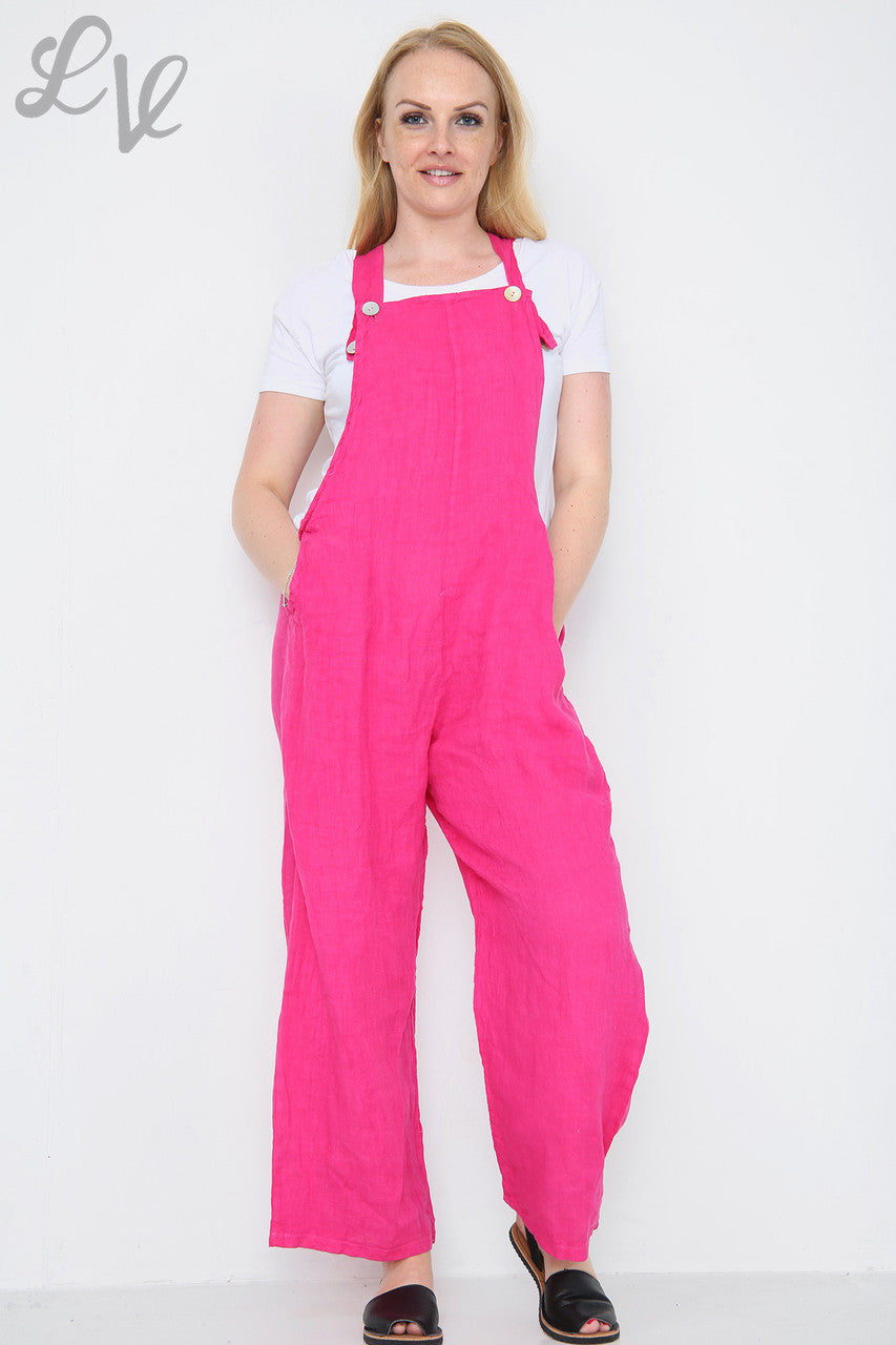 Dames linnen tuinbroek cerise Stukprijs € 16,99