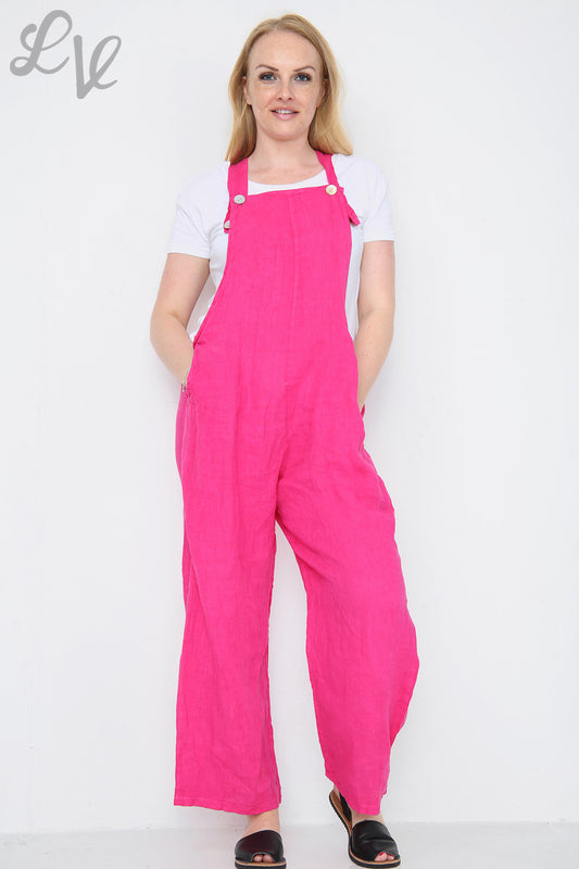 Dames linnen tuinbroek cerise Stukprijs € 16,99