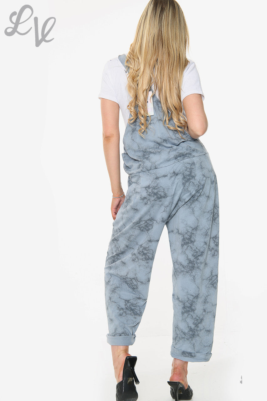 Bedrukte tuinbroek voor dames van denim Stukprijs € 15,99