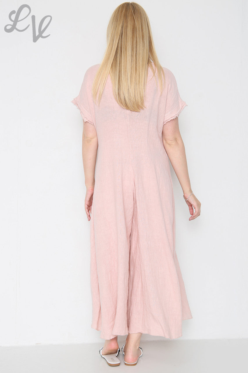 Dames jumpsuit van linnen met onafgewerkte zoom, Dusty Pink, Prijs per stuk £ 19,99
