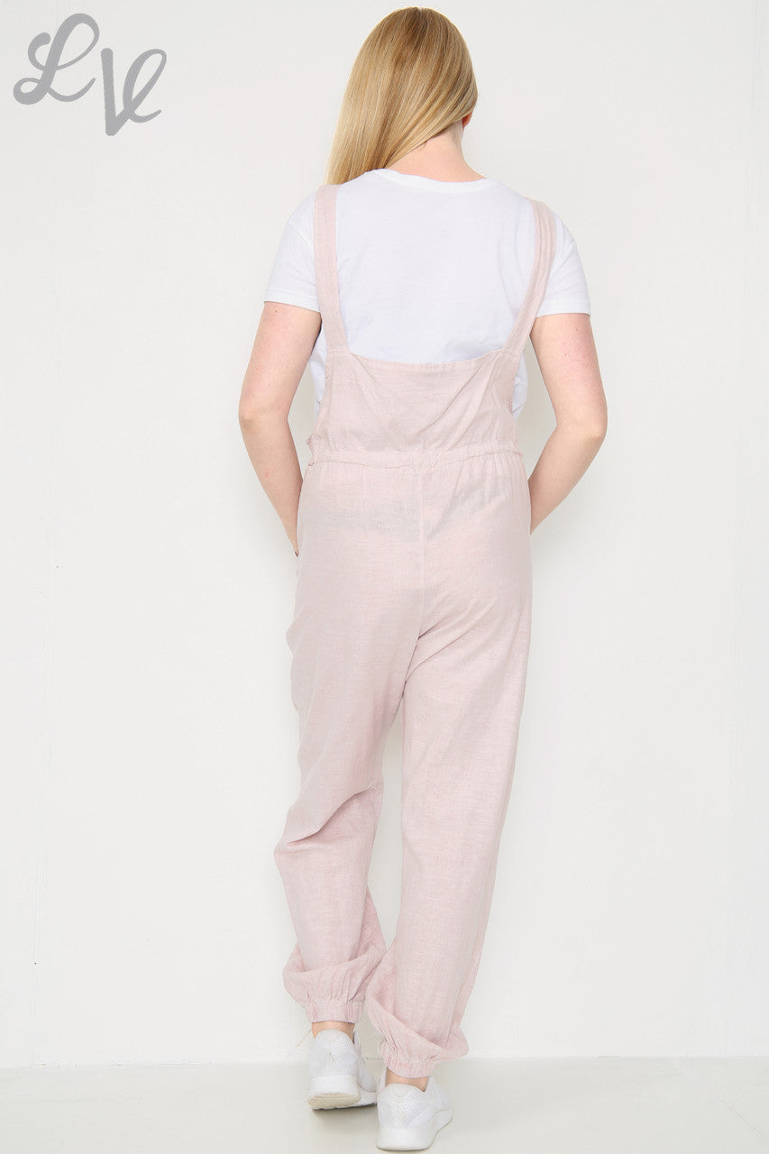 Ladies Linen Dungarees Dusty Pink Unit Price £17.99
