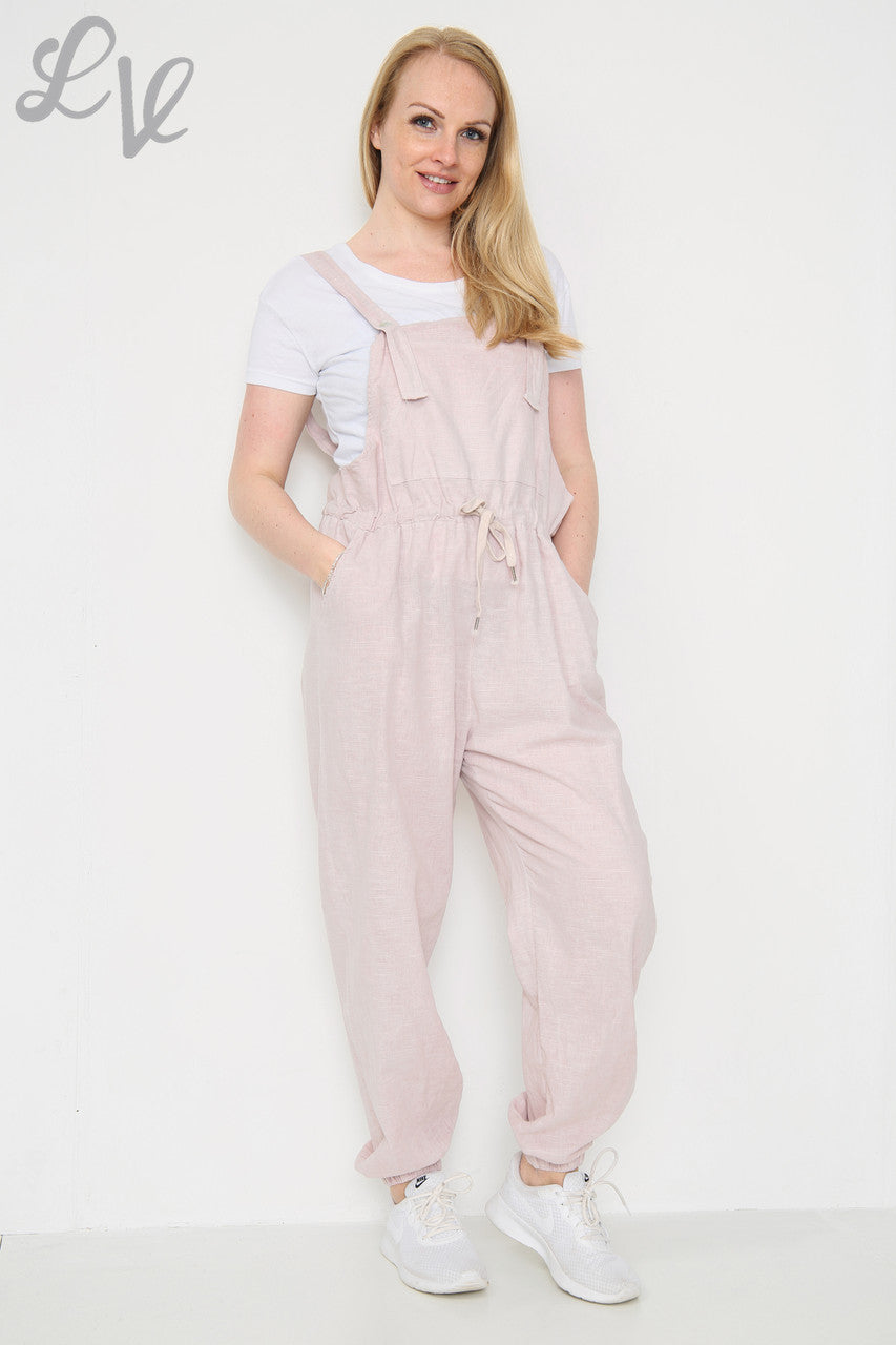 Ladies Linen Dungarees Dusty Pink Unit Price £17.99