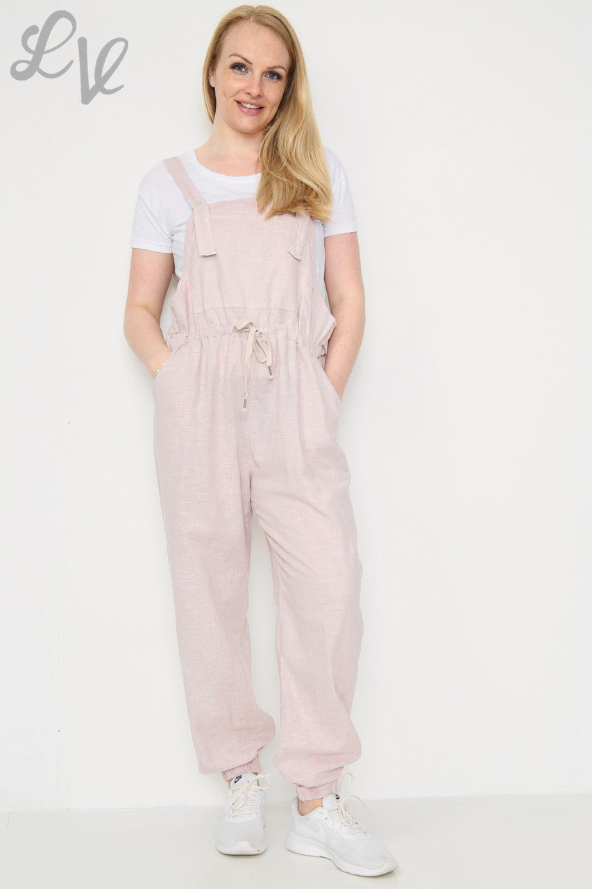 Ladies Linen Dungarees Dusty Pink Unit Price £17.99