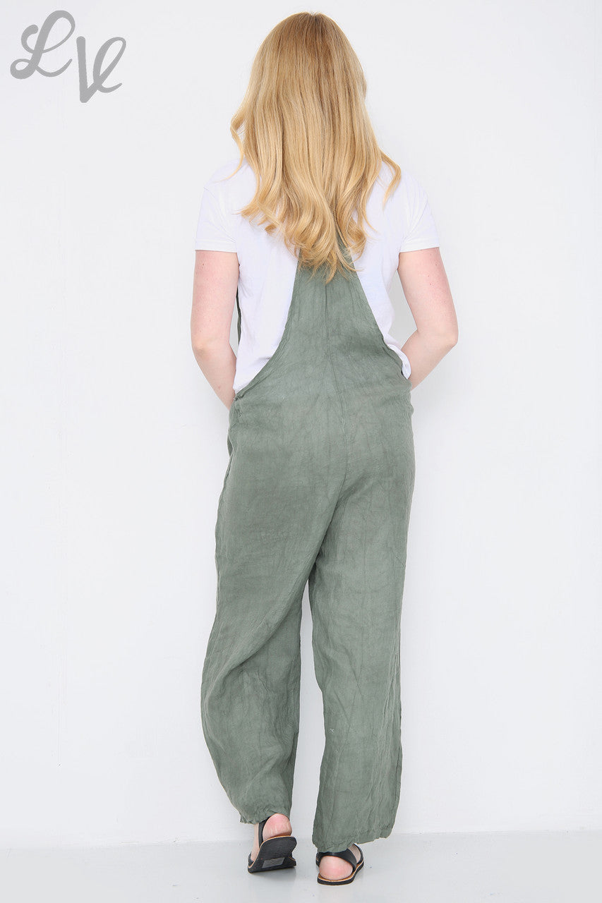 Ladies Linen Dungarees Khaki Unit Price £16.99