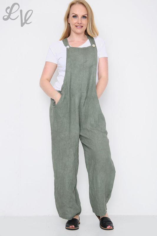 Dames Linnen Tuinbroek Kaki Stukprijs € 16,99