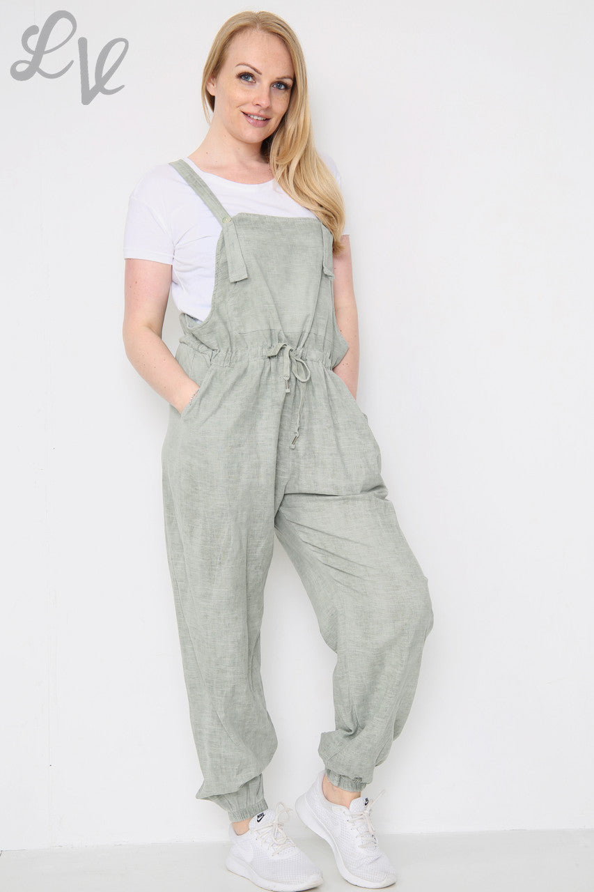 Ladies Linen Dungarees Khaki Unit Price £17.99
