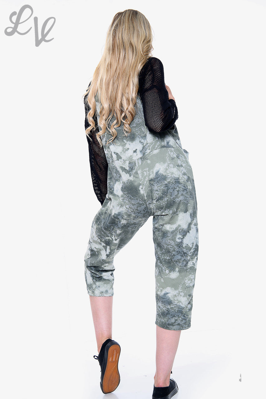 Dames Acid Wash Tuinbroek Kaki Stukprijs £11.99