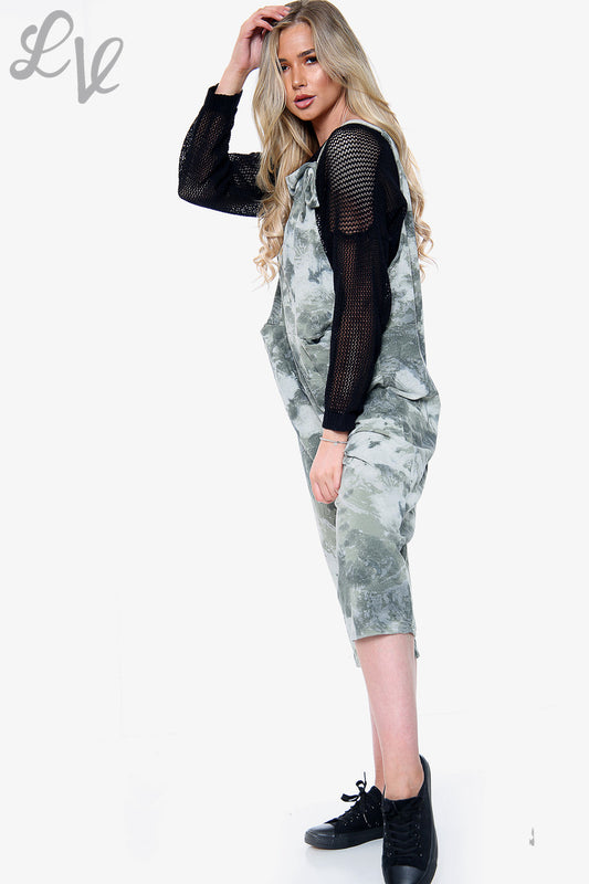 Dames Acid Wash Tuinbroek Kaki Stukprijs £11.99