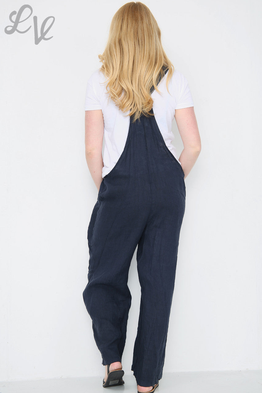 Dames linnen tuinbroek navy Prijs per eenheid € 16,99