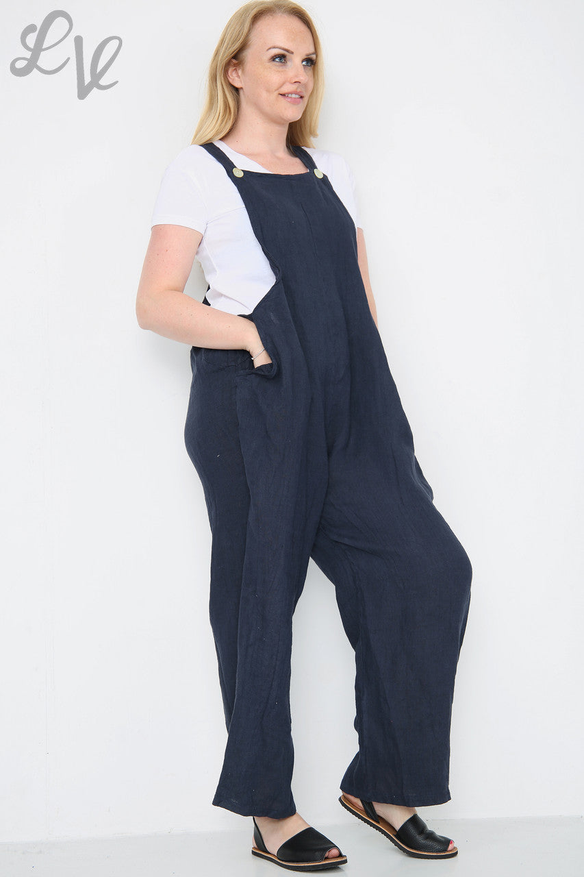 Dames linnen tuinbroek navy Prijs per eenheid € 16,99