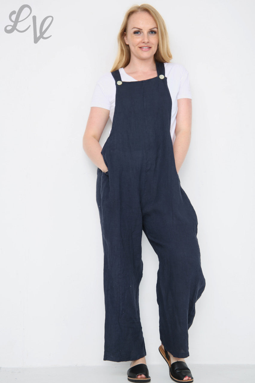 Dames linnen tuinbroek navy Prijs per eenheid € 16,99
