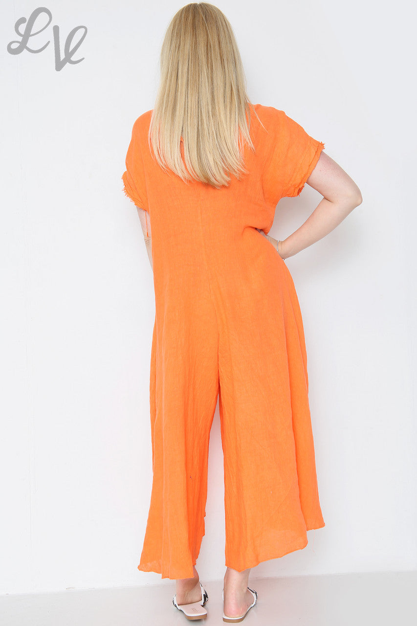 Dames Linnen Jumpsuit met onafgewerkte zoom Oranje Stukprijs € 19,99