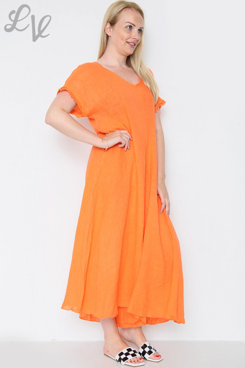 Dames Linnen Jumpsuit met onafgewerkte zoom Oranje Stukprijs € 19,99
