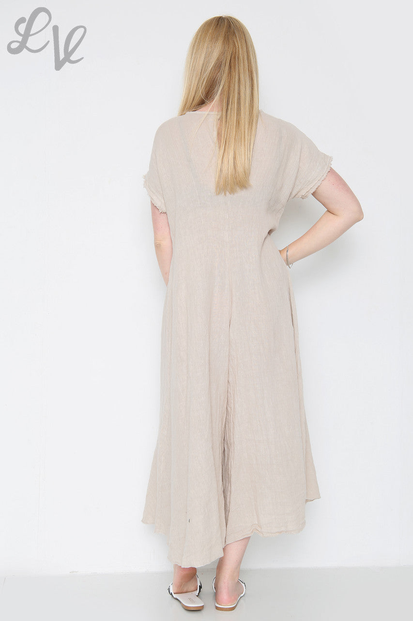 Dames Linnen Jumpsuit met Onafgewerkte Zoom Steen Prijs per eenheid € 19,99