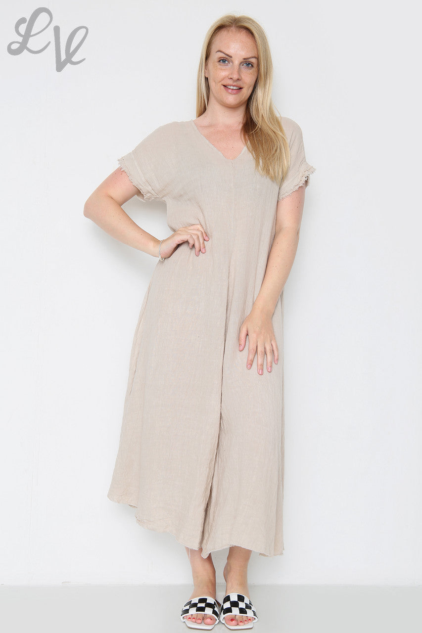 Dames Linnen Jumpsuit met Onafgewerkte Zoom Steen Prijs per eenheid € 19,99