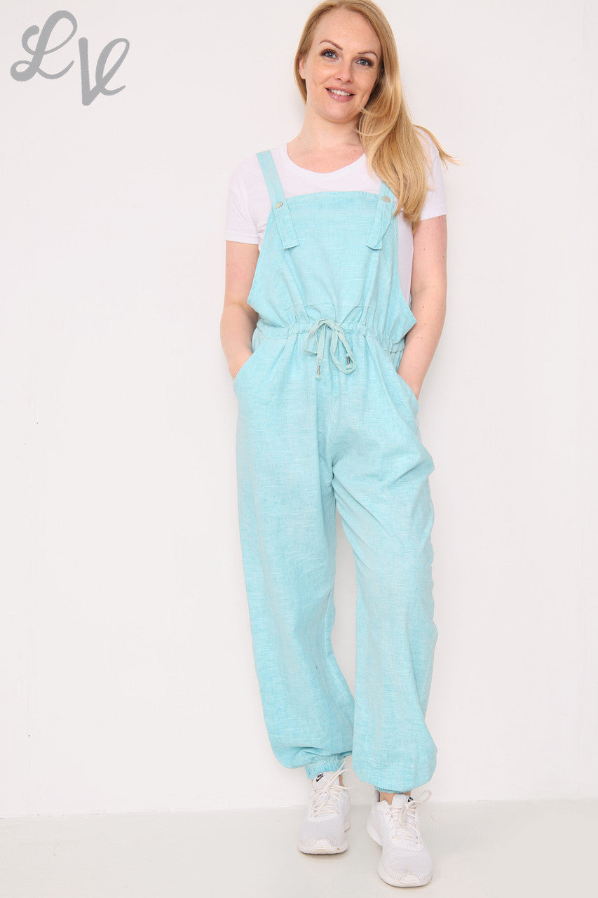 Dames Linnen Tuinbroek Turkoois Stukprijs €17,99