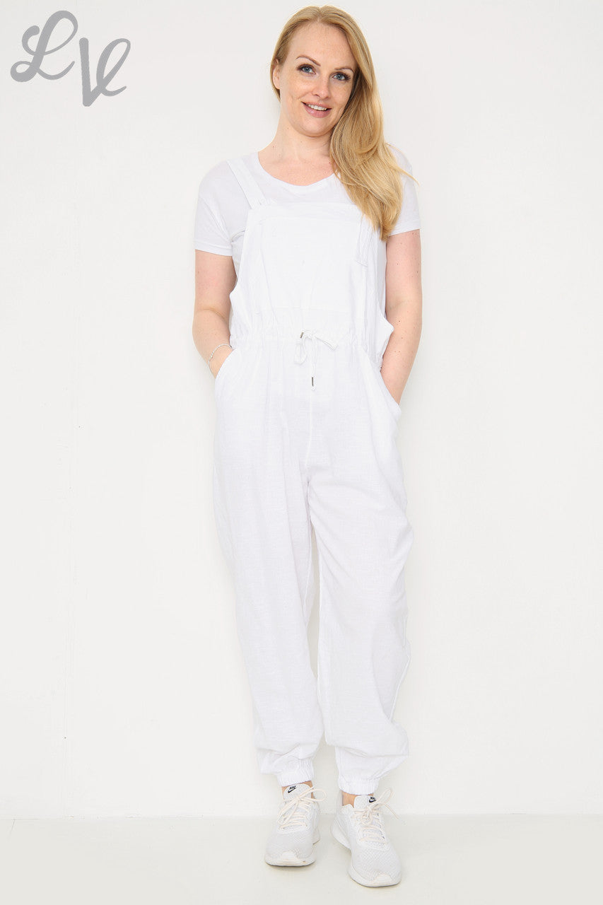Dames Linnen Tuinbroek Wit Stukprijs € 17,99