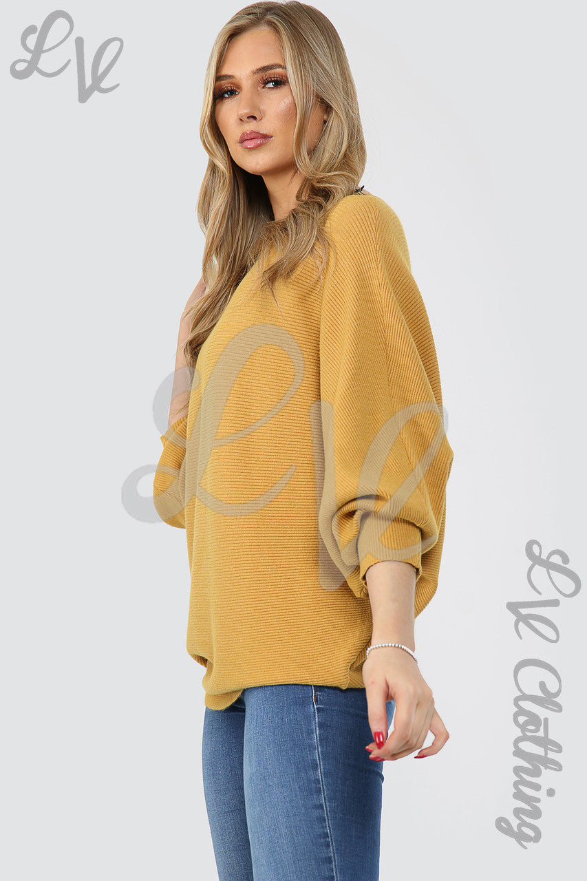 Ladies Ribbed Batwing Knitted Jumper Mustard Unit Price £14.99