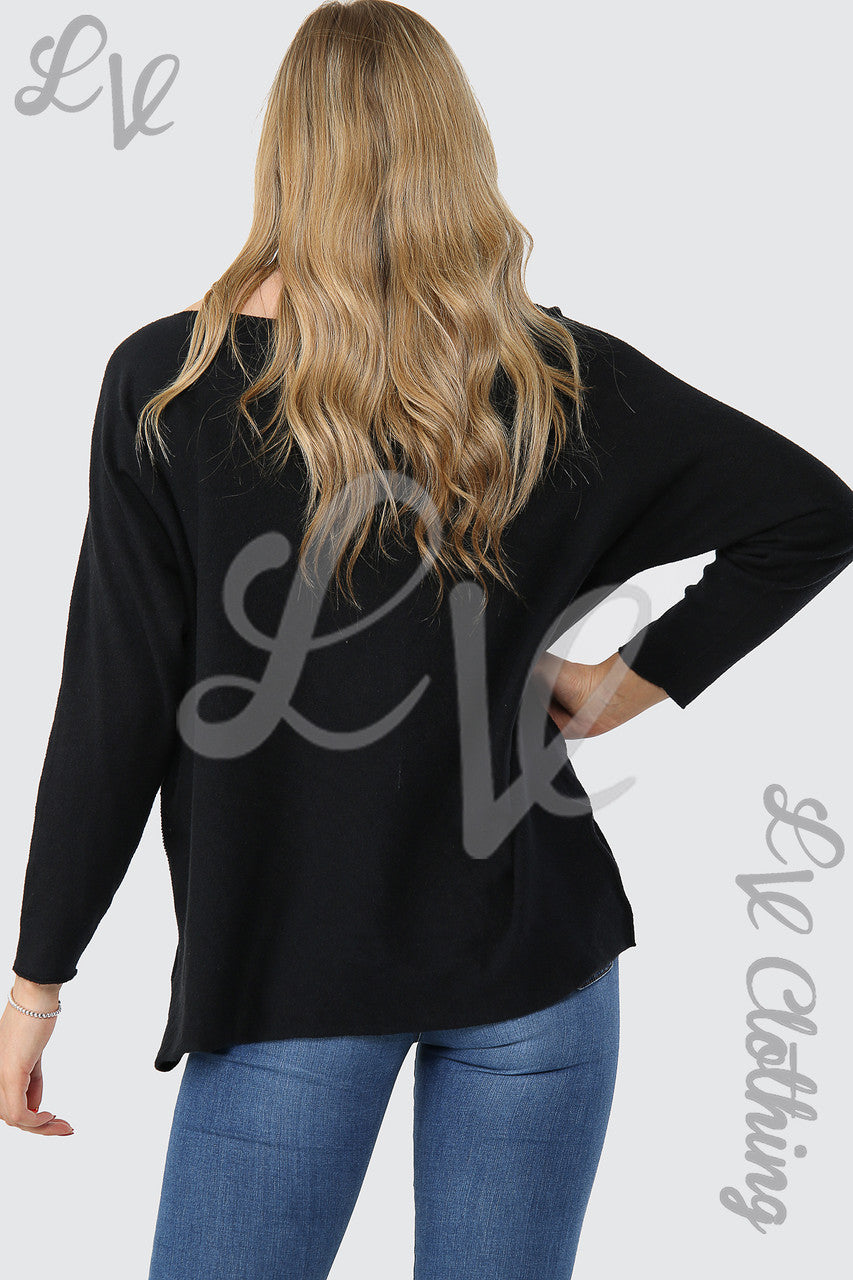 Dames Hi Lo Fijn Gebreide Trui Top Zwart - Stukprijs € 14,99