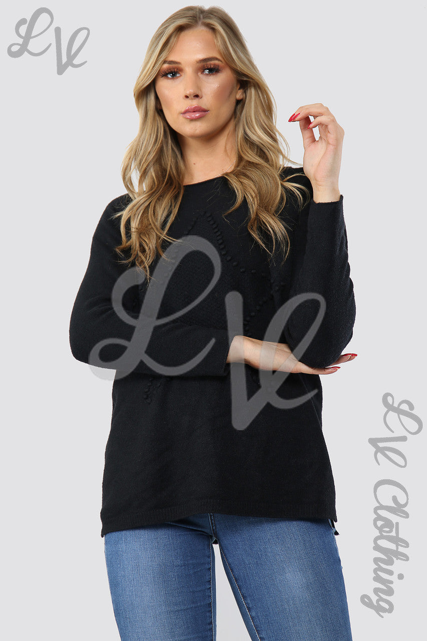 Ladies Star Imprint Jumper Top Black - Unit Price £12.99