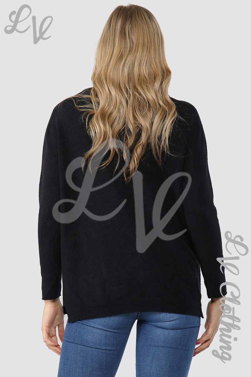Ladies Star Imprint Jumper Top Black - Unit Price £12.99