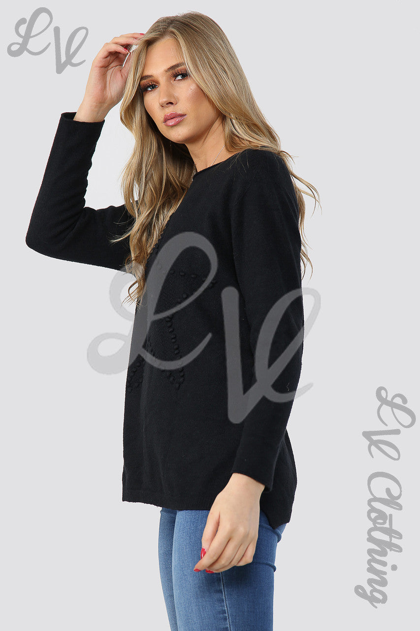 Ladies Star Imprint Jumper Top Black - Unit Price £12.99