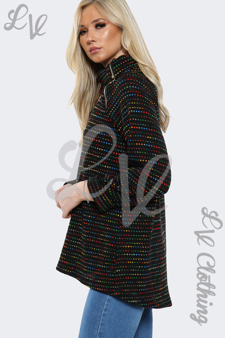 Ladies Cowl Neck Multi Colour Jumper Top Black - Unit Price £11.99
