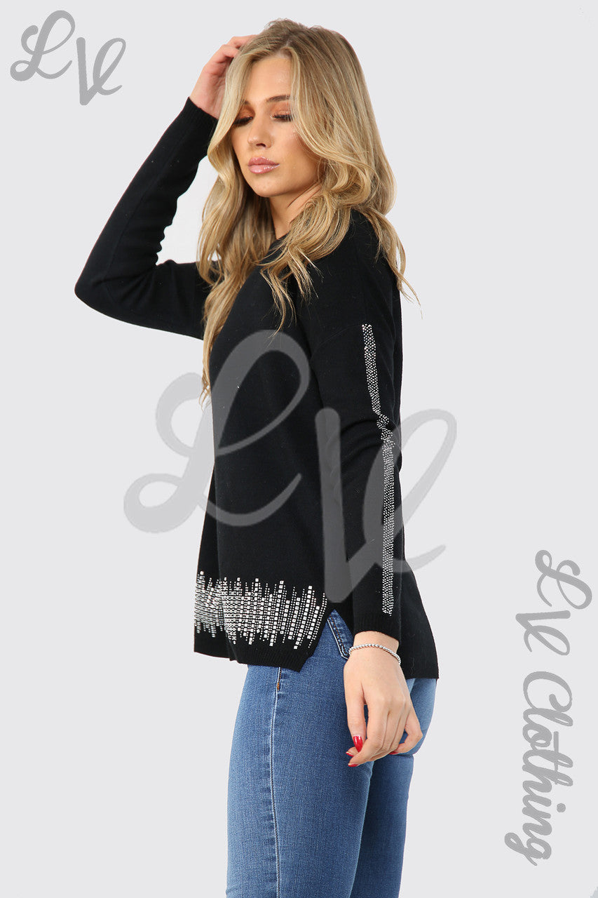Dames trui met paillettenzoom en -mouwen zwart stukprijs €20,99