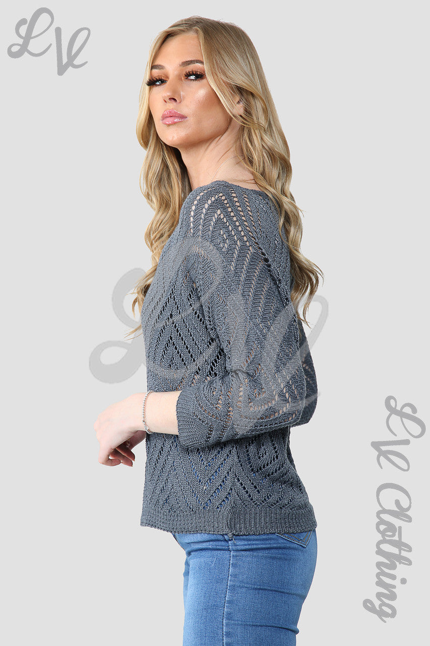 Dames Laser Diamond Cut Out Jumper Top Antraciet - Stukprijs € 10,99