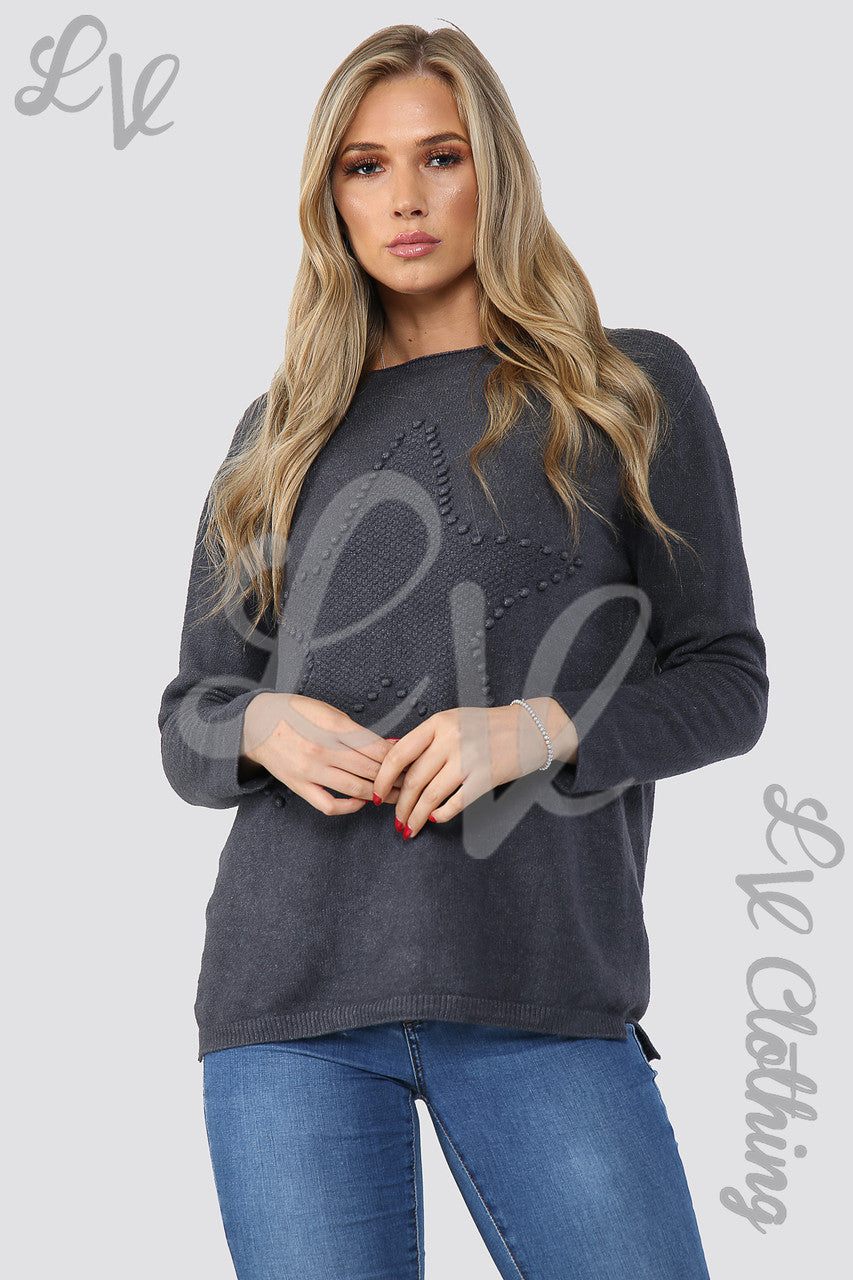 Dames Sterrenprint Trui Top Houtskool - Stukprijs £ 12,99