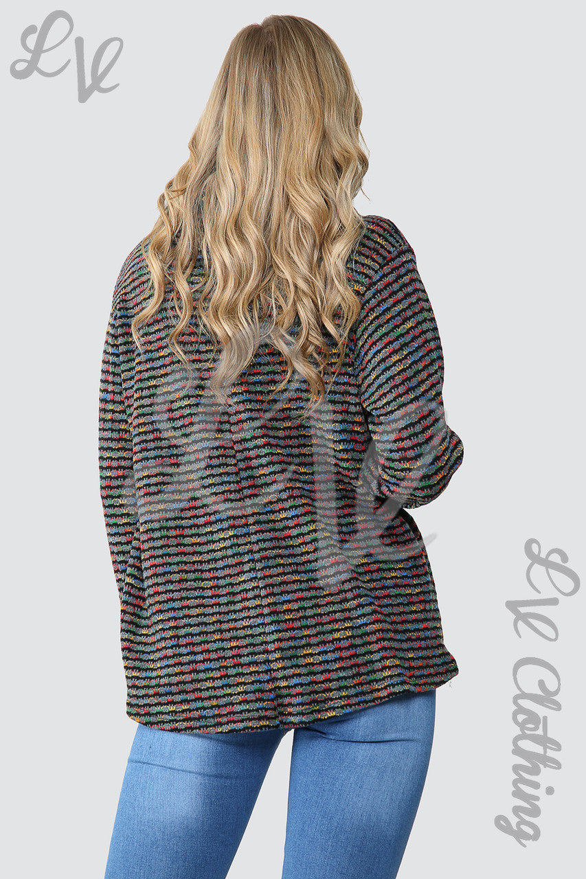 Dames Meerkleurige Gebreide Coltrui Top Houtskool - Prijs WAS €12,99 NU €8,99
