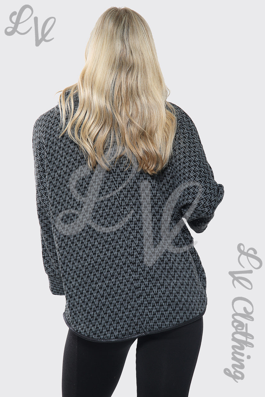 Ladies Cowl Neck Dogtooth Print Jumper Charcoal Unit Price £12.99