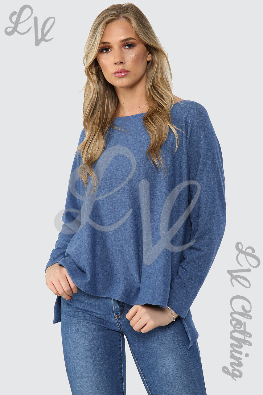 Ladies Hi Lo Fine Knitted Jumper Top Denim - Unit Price £15.99