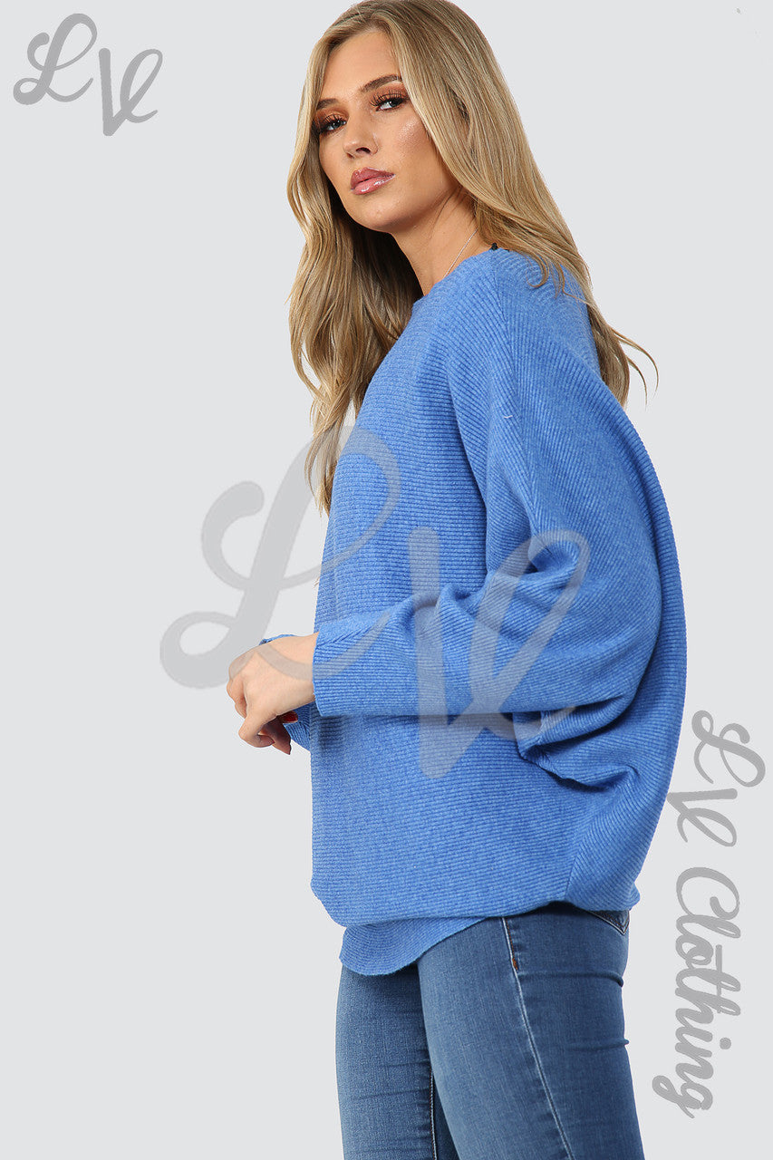 Ladies Ribbed Batwing Knitted Jumper Denim Unit Price £14.99