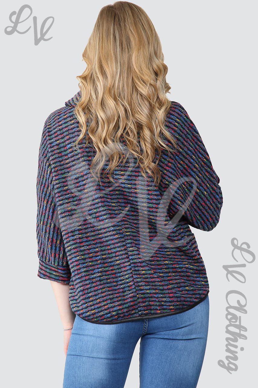 Dames Meerkleurige Gebreide Trui met Colkraag Denim - Stukprijs € 11,99