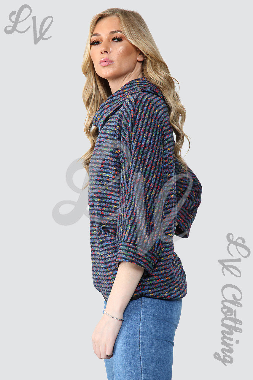 Dames Meerkleurige Gebreide Trui met Colkraag Denim - Stukprijs € 11,99