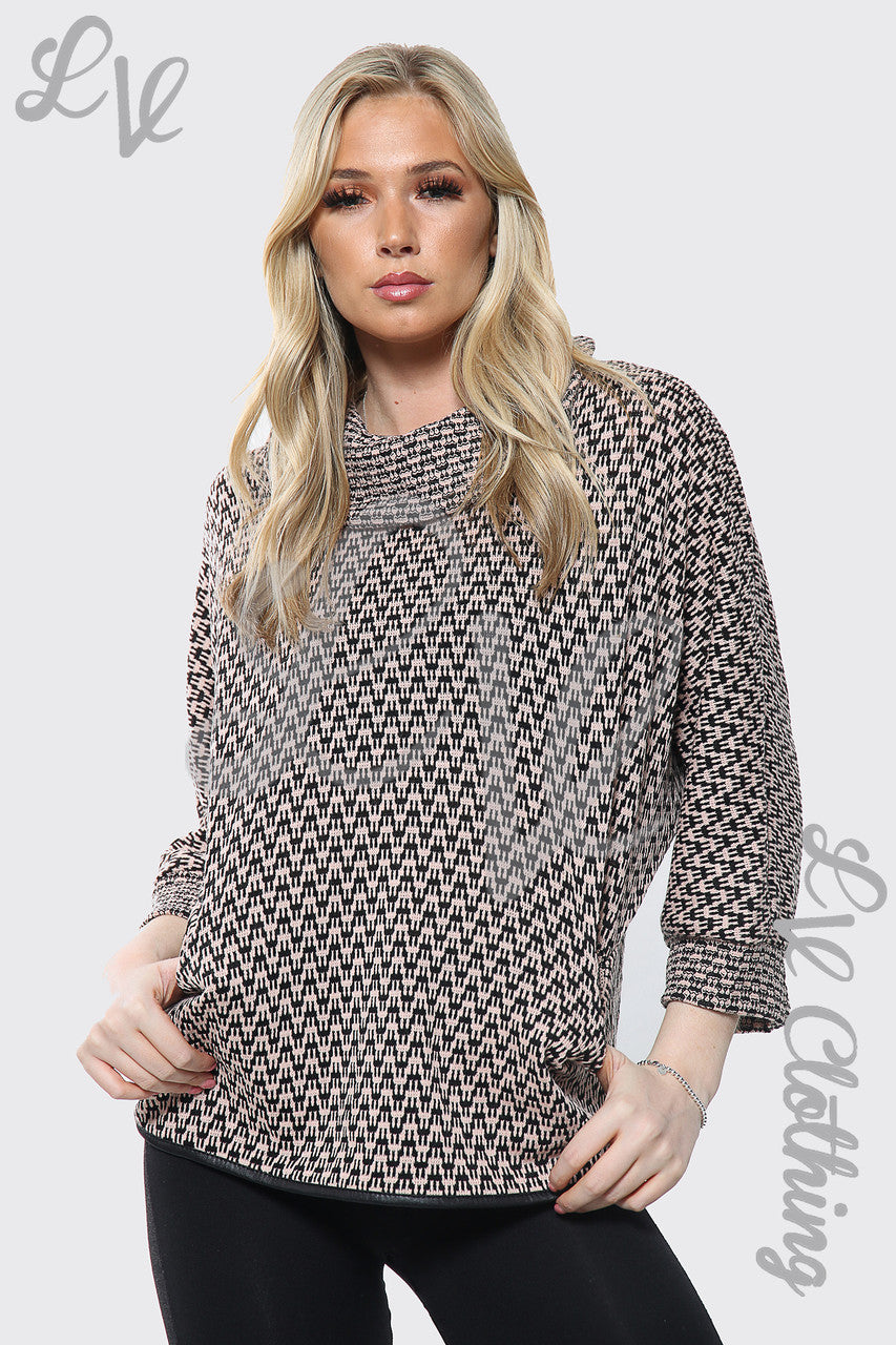 Dames Jumper met Col en Hondentandprint Stofroze Prijs per stuk €12,99
