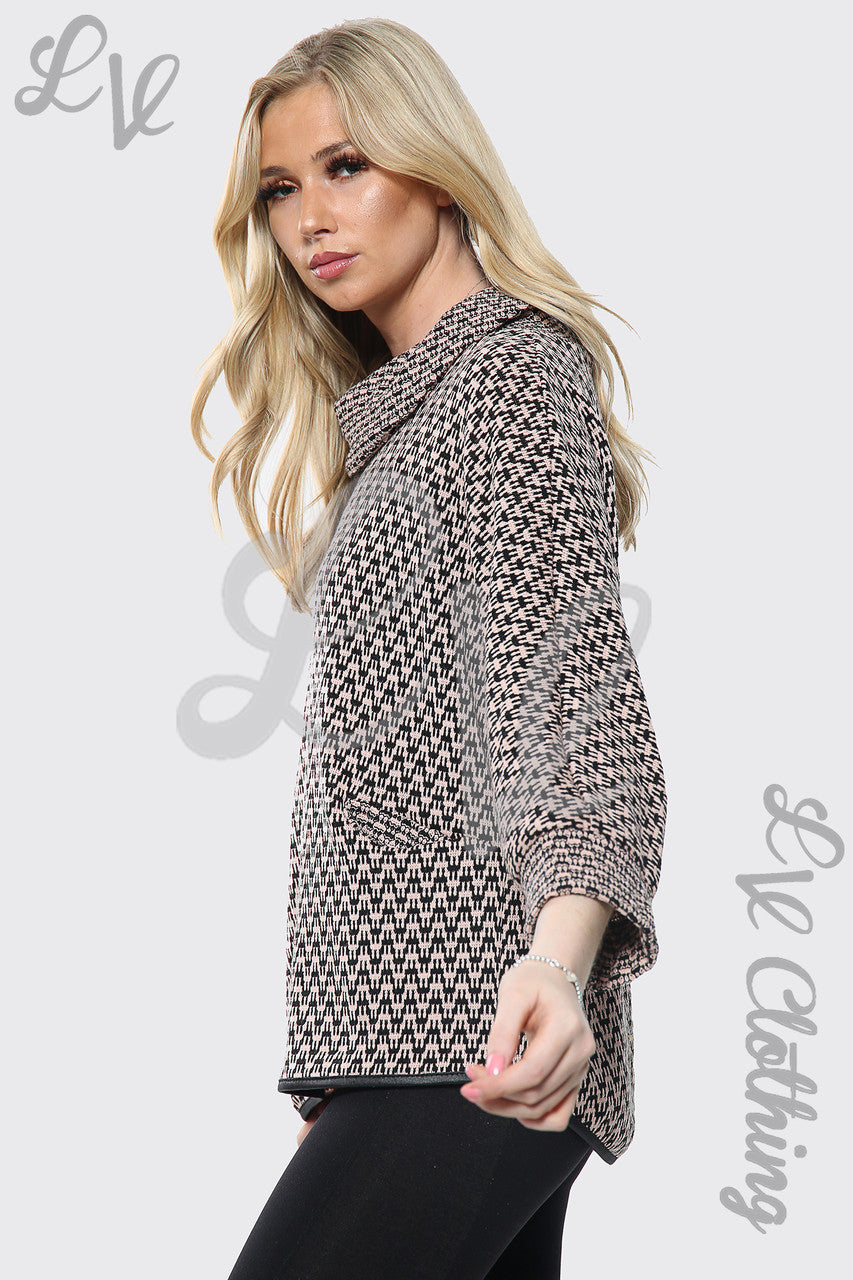Dames Jumper met Col en Hondentandprint Stofroze Prijs per stuk €12,99