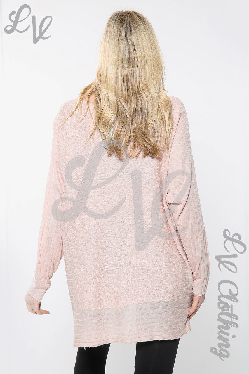 Gebreide damestrui met geborduurde col en Italiaanse halslijn, stofkleur Dusty Pink, eenheidsprijs £15,99
