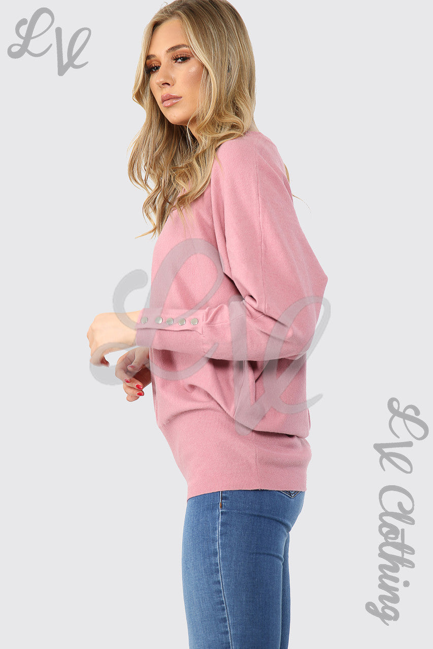 Dames Sweatshirt met studs aan manchetten - Oudroze - Prijs per stuk € 10,99