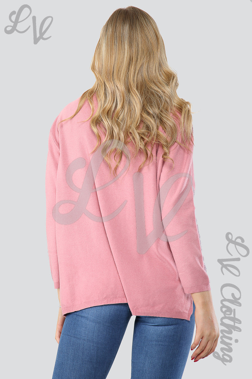 Ladies Sequin Hem & Sleeve Detail Jumper Dusty Pink Unit Price £20.99