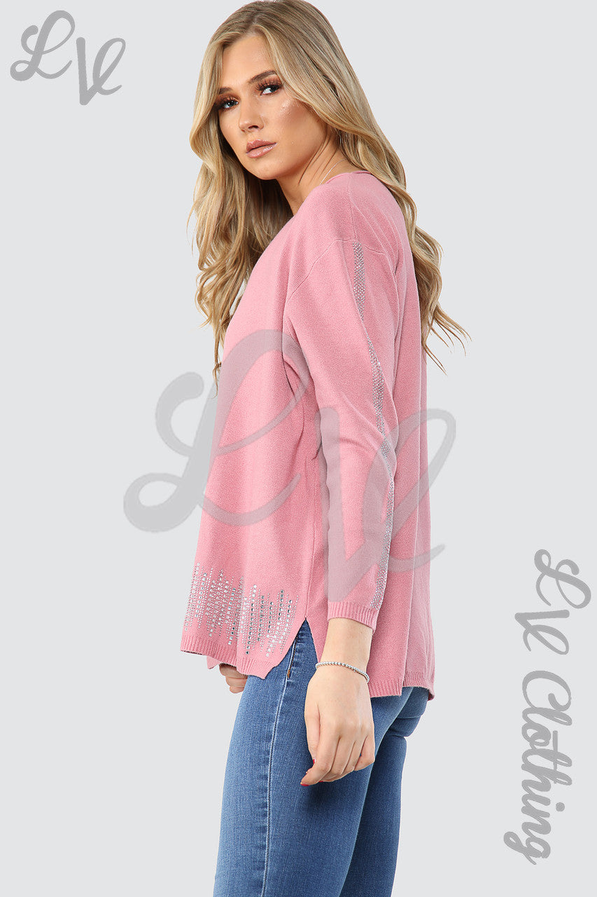 Ladies Sequin Hem & Sleeve Detail Jumper Dusty Pink Unit Price £20.99