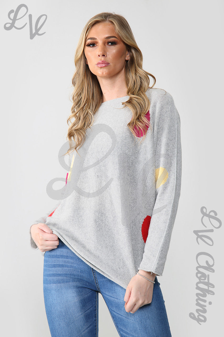 Ladies Fine Knit Spot Detail Jumper Grey - Unit Price £18.99