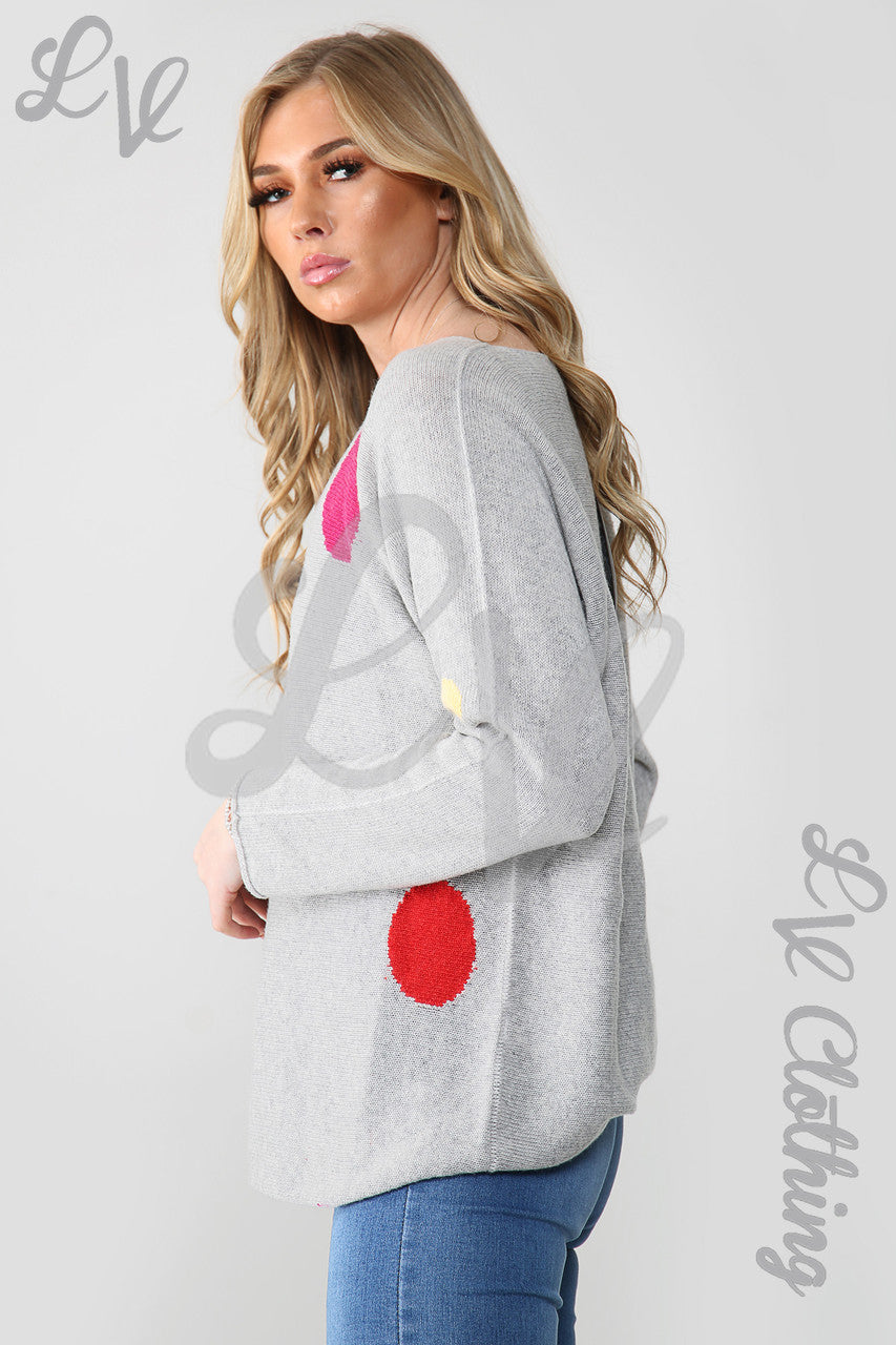 Ladies Fine Knit Spot Detail Jumper Grey - Unit Price £18.99