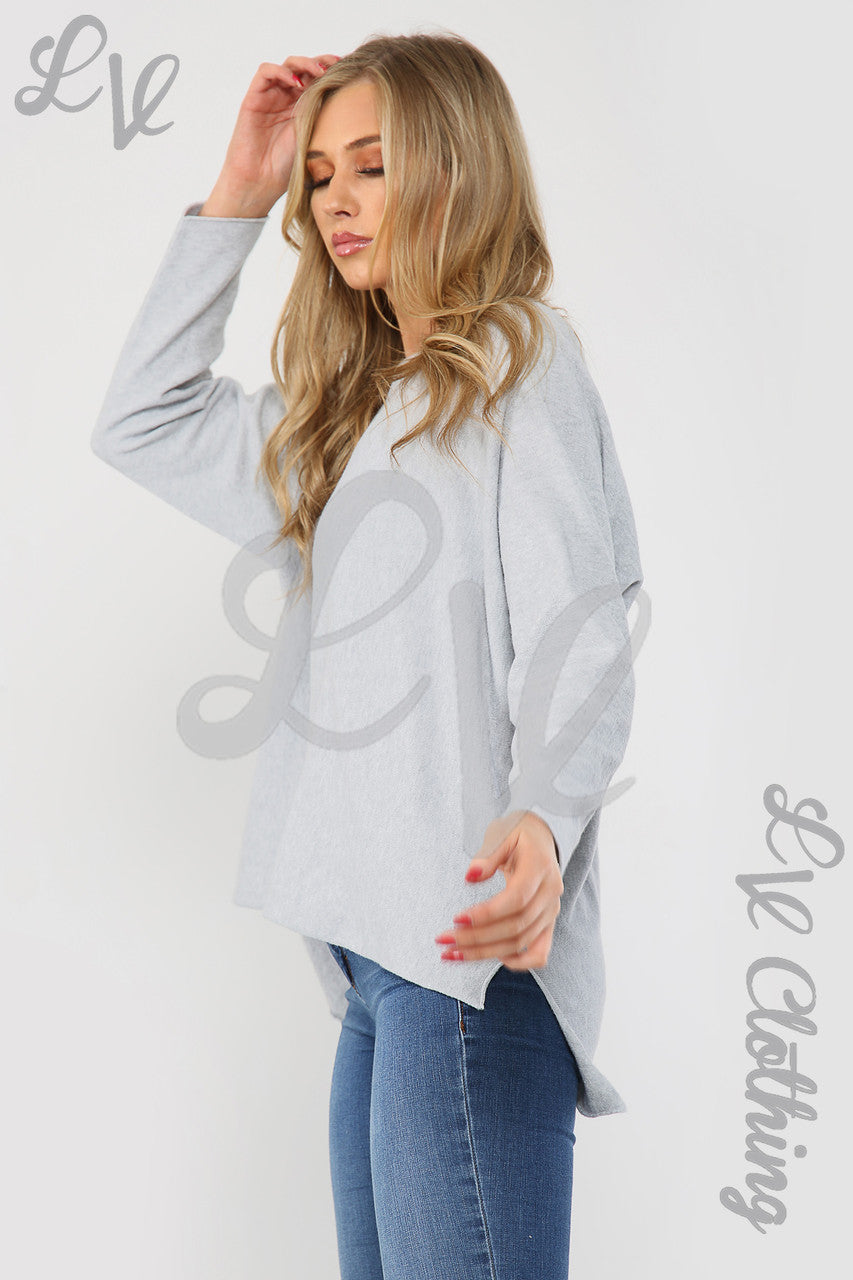 Dames Hi Lo Fijn Gebreide Trui Top Grijs - Stukprijs € 15,99
