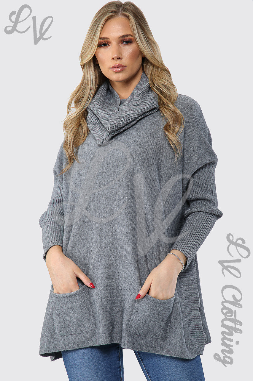 Dames Trui met Afneembare Col Sjaal Grijs - Stukprijs € 20,99