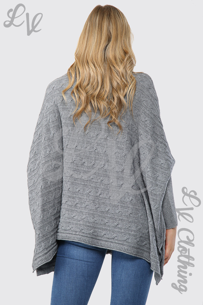 Ladies Cowl Neck Cable Knitted Batwing Jumper Grey - Unit Price £20.99