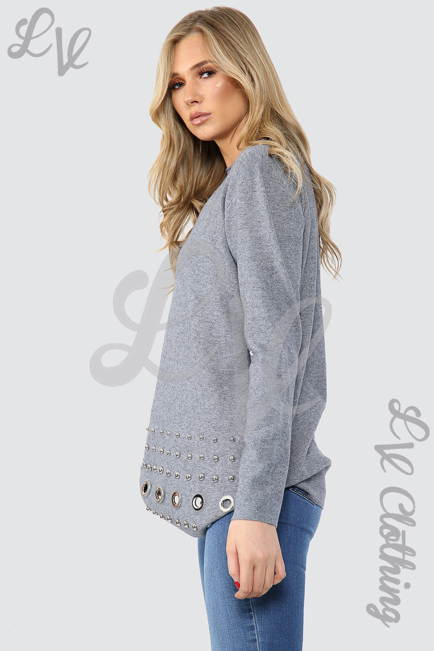 Ladies Circle Stud Border Detail Jumper Grey Unit Price £20.99